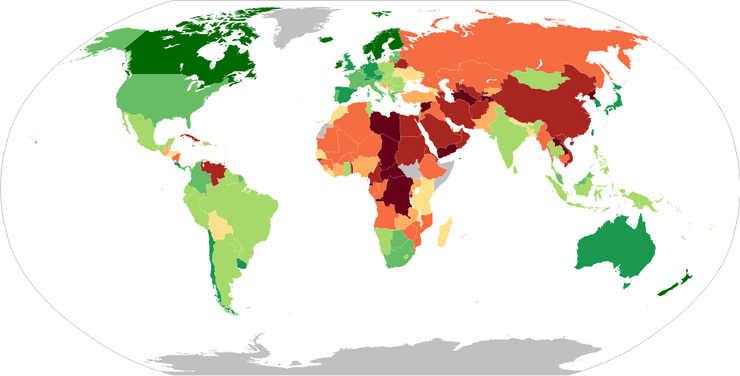 Världens länder enligt demokratiindex år 2020